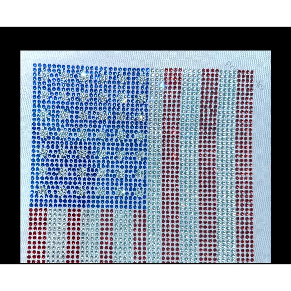 USA Flag Rhinestone Iron-On Patch 250th Birthday Bling Applique 11x7 DIY